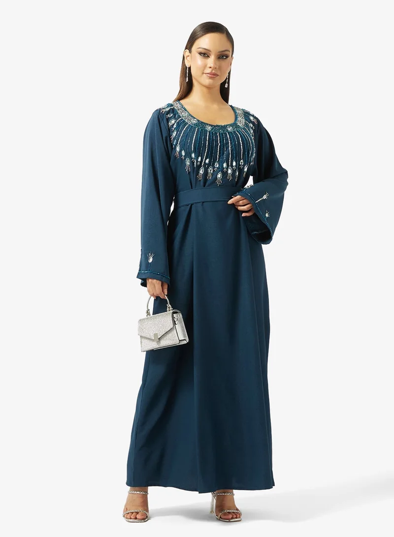 hayas closet Loose Fit Style Floral Embroidery Work At Front Section  Jalabiya